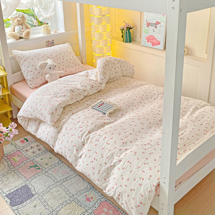 91家纺网 家纺一手货源 找家纺 2025直播云感学生宿舍床四件套水洗棉简约风小碎花被套床笠三四件套—单被套 花语