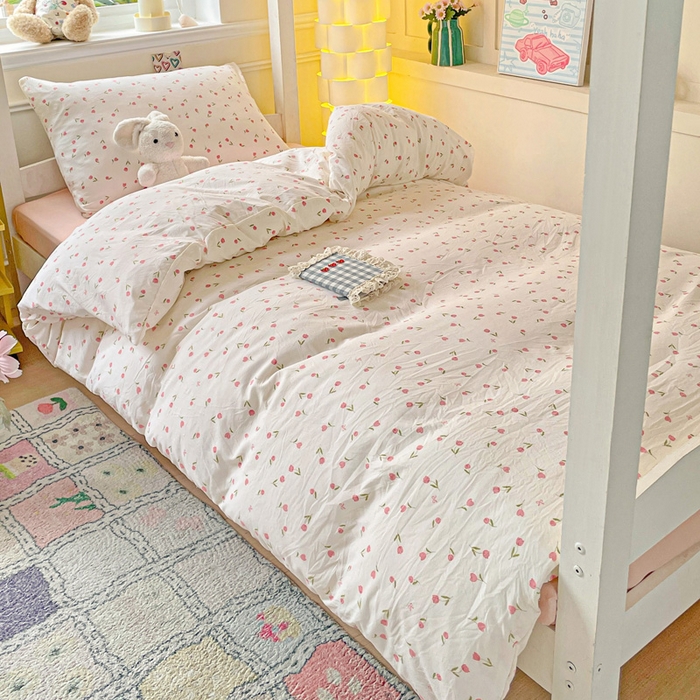 91家纺网 家纺一手货源 找家纺 2025直播云感学生宿舍床四件套水洗棉简约风小碎花被套床笠三四件套—单被套 花语