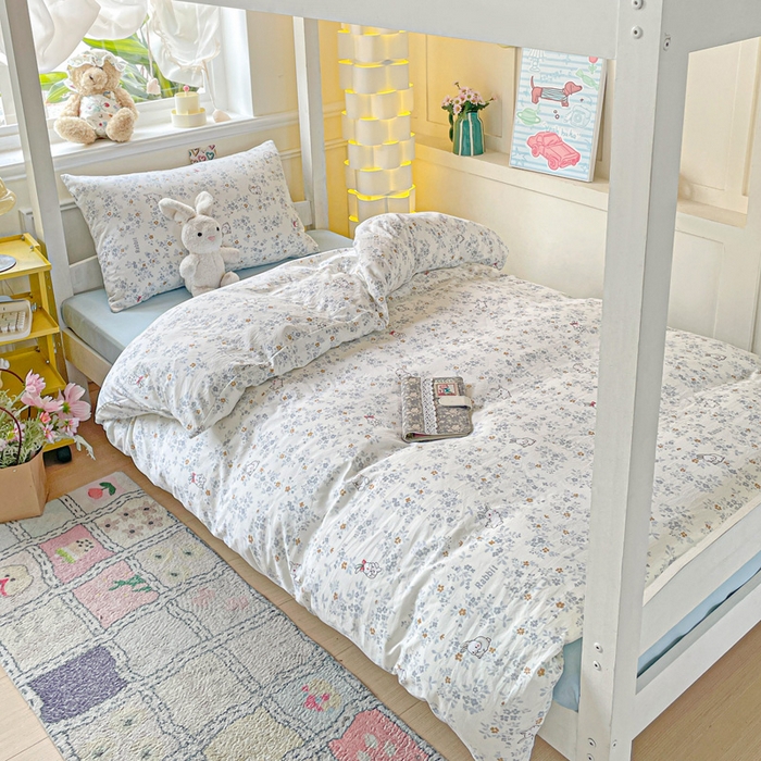 91家纺网 家纺一手货源 找家纺 2025直播云感学生宿舍床四件套水洗棉简约风小碎花被套床笠三四件套—单被套 秘境兔