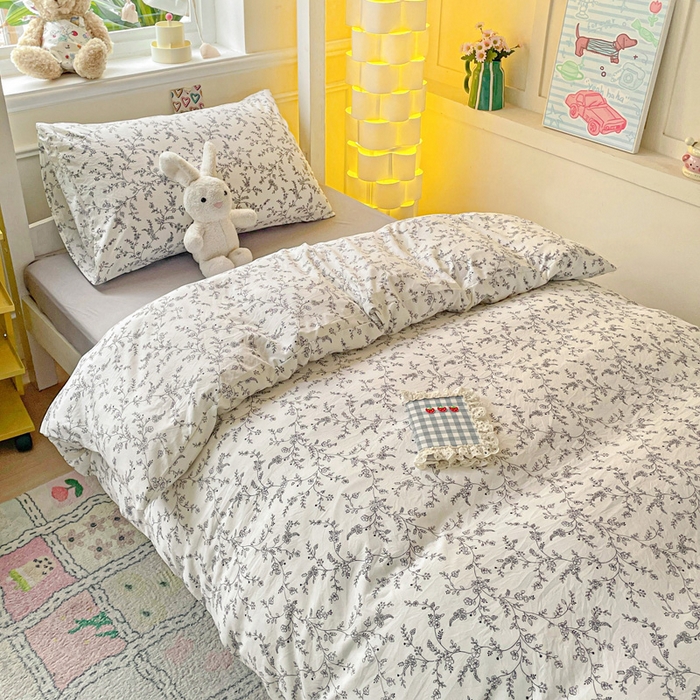 2025直播云感学生宿舍床四件套水洗棉简约风小碎花被套床笠三四件套—单被套 枝叶