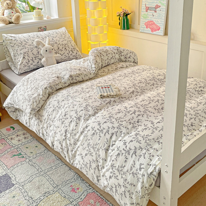 91家纺网 家纺一手货源 找家纺 2025直播云感学生宿舍床四件套水洗棉简约风小碎花被套床笠三四件套—单被套 枝叶