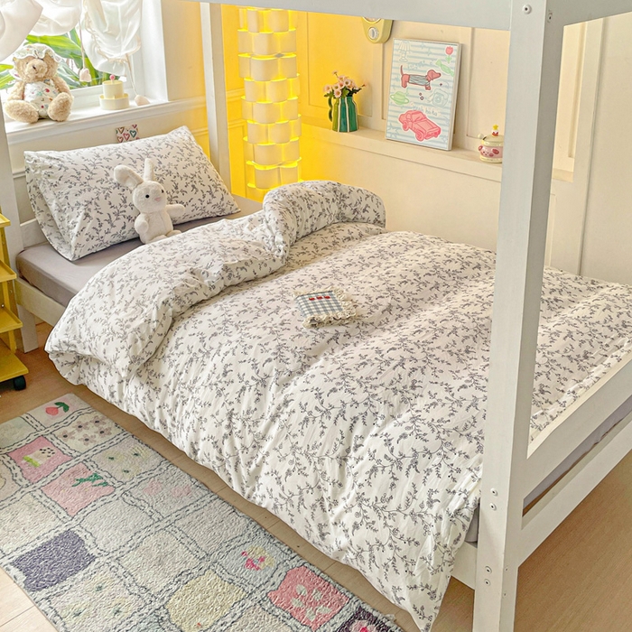 91家纺网 家纺一手货源 找家纺 2025直播云感学生宿舍床四件套水洗棉简约风小碎花被套床笠三四件套—单被套 枝叶