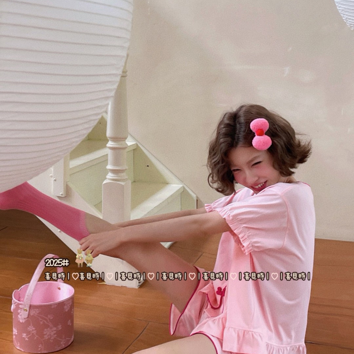 91家纺网 家纺一手货源 找家纺 妍景家居生活馆 2025新款小熊家-新中式风盘口套装 粉色