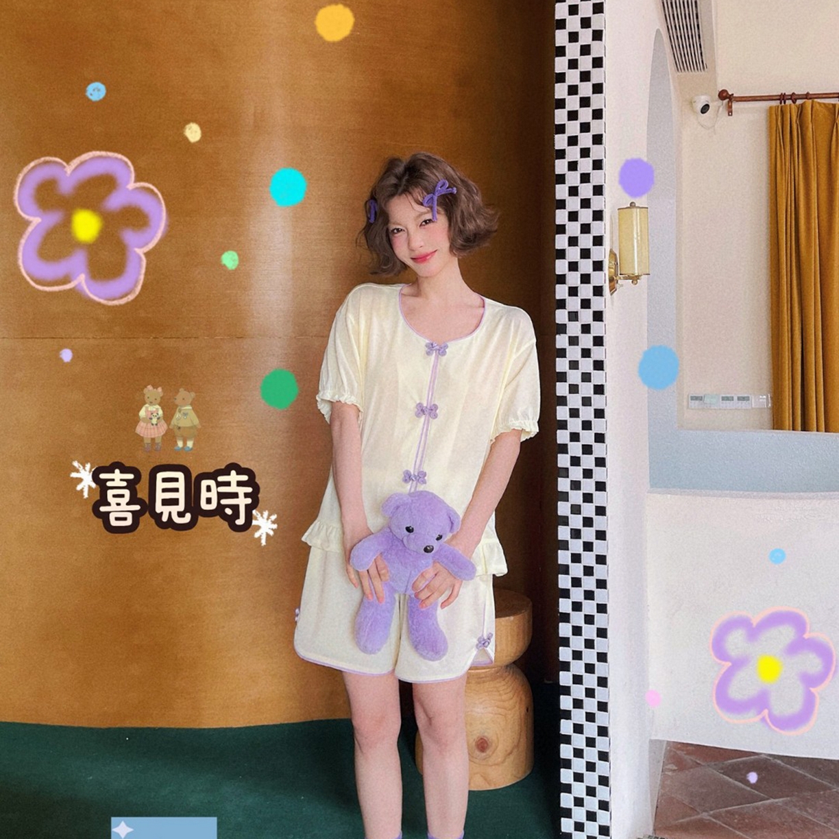 91家纺网 家纺一手货源 找家纺 妍景家居生活馆 2025新款小熊家-新中式风盘口套装 黄色