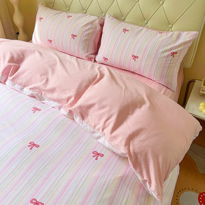 91家纺网 家纺一手货源 找家纺 森璐家纺 2025新款针织双层纱四件套-系列二 精致蝴蝶结