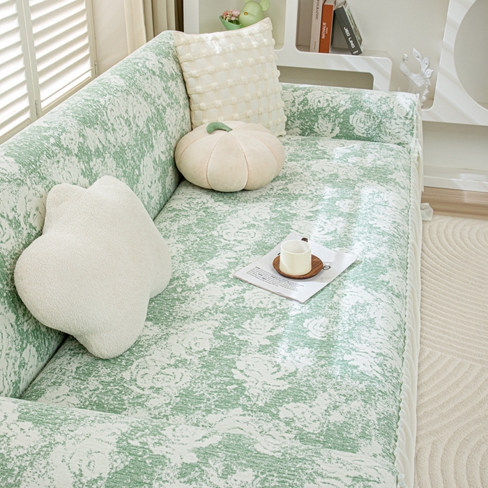 91家纺网 家纺一手货源 找家纺 沐沐家纺 2026新款玫瑰裙边沙发巾 柠檬绿