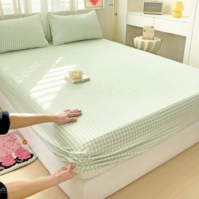 纽缦家纺 2025新款云朵棉小清新单品床笠床笠单件单床笠 小绿格