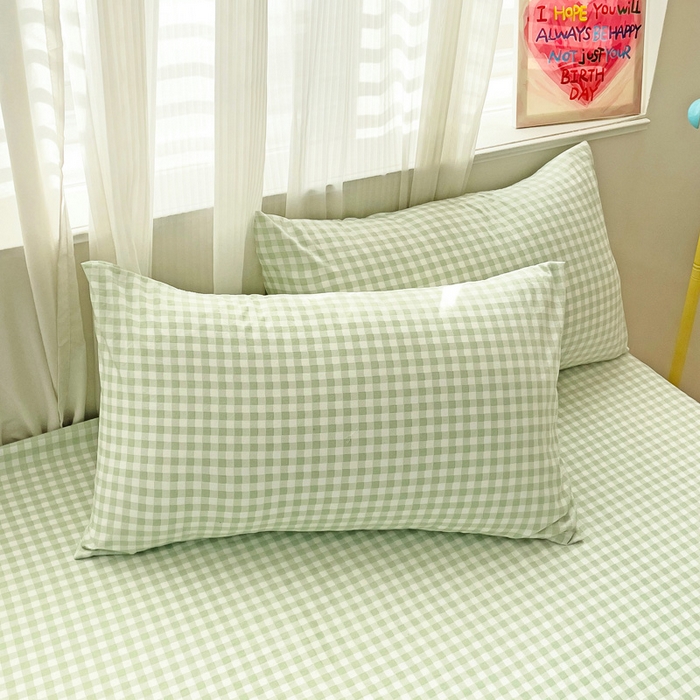 91家纺网 家纺一手货源 找家纺 纽缦家纺 2025新款云朵棉小清新单品床笠床笠单件单床笠 小绿格