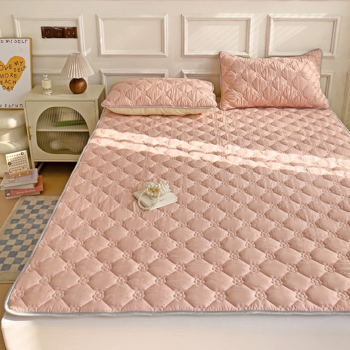 91家纺网 家纺一手货源 找家纺 纽缦家纺 2025新款云朵棉加厚夹棉床垫床护垫 纯色粉玉