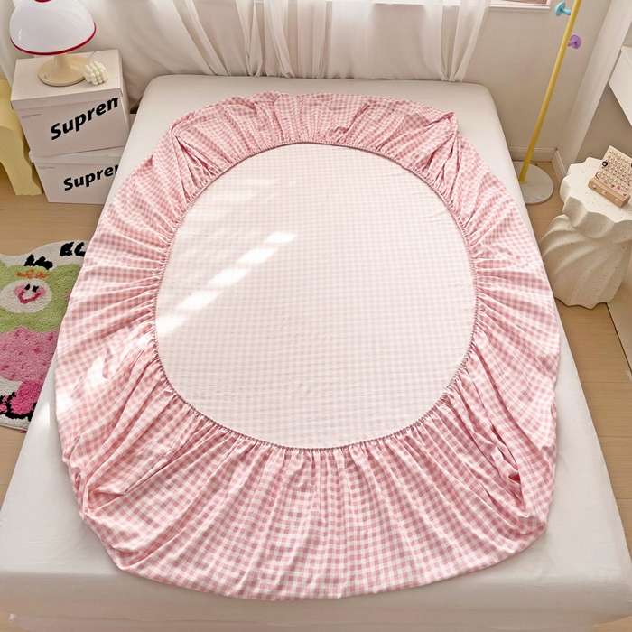 91家纺网 家纺一手货源 找家纺 纽缦家纺 2025新款云朵棉小清新单品床笠床笠单件单床笠 小粉格