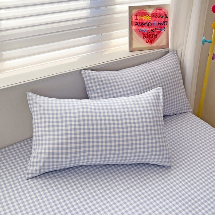 91家纺网 家纺一手货源 找家纺 纽缦家纺 2025新款云朵棉小清新单品床笠床笠单件单床笠 小蓝格