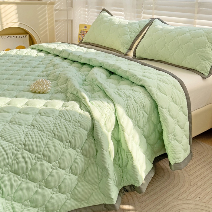 纽缦家纺 2025新款纯色云朵棉加棉加厚单品床盖床盖单件单床盖（床单） 小绿条