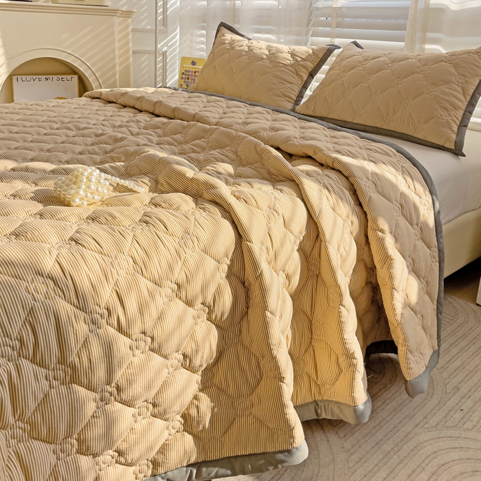 纽缦家纺 2025新款纯色云朵棉加棉加厚单品床盖床盖单件单床盖（床单） 小黄条