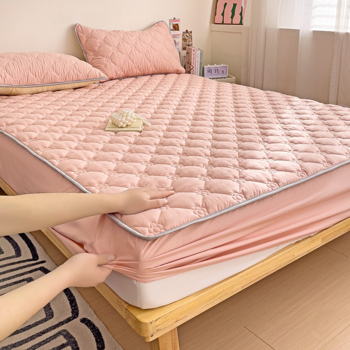 91家纺网 家纺一手货源 找家纺 纽缦家纺 2025新款云朵棉亲肤加厚夹棉单品床笠床笠单件单床笠 纯色粉玉