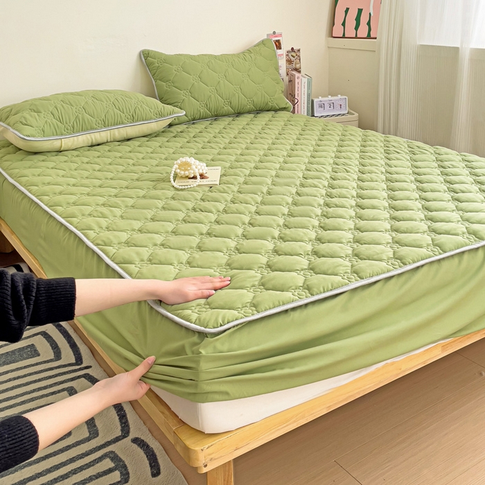 91家纺网 家纺一手货源 找家纺 纽缦家纺 2025新款云朵棉亲肤加厚夹棉单品床笠床笠单件单床笠 纯色果绿