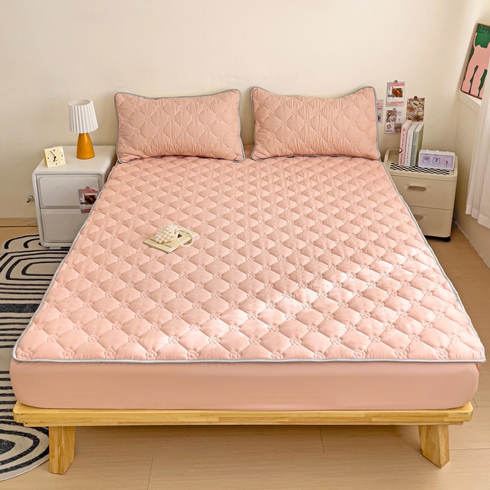 91家纺网 家纺一手货源 找家纺 纽缦家纺 2025新款云朵棉亲肤加厚夹棉单品床笠床笠单件单床笠 纯色粉玉