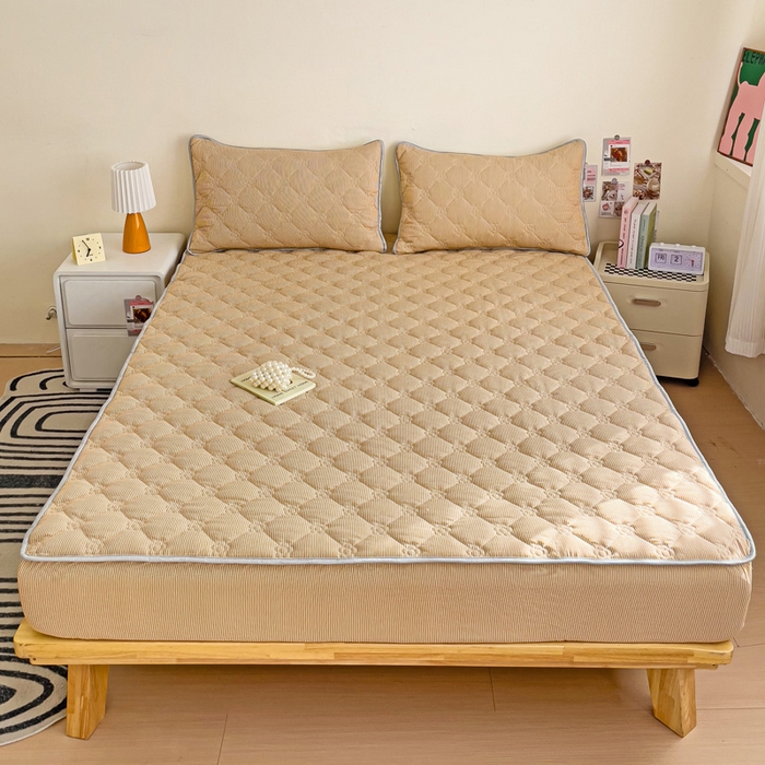 91家纺网 家纺一手货源 找家纺 纽缦家纺 2025新款云朵棉亲肤加厚夹棉单品床笠床笠单件单床笠 小黄条