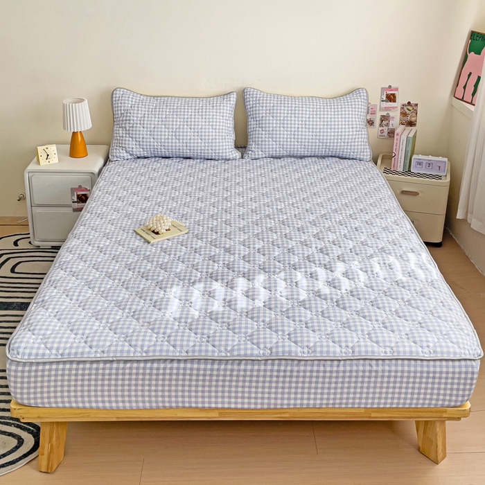 91家纺网 家纺一手货源 找家纺 纽缦家纺 2025新款云朵棉亲肤加厚夹棉单品床笠床笠单件单床笠 小蓝格