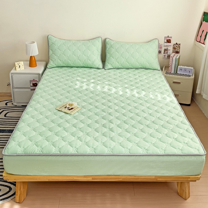 91家纺网 家纺一手货源 找家纺 纽缦家纺 2025新款云朵棉亲肤加厚夹棉单品床笠床笠单件单床笠 小绿条