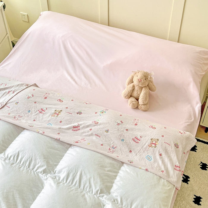 91家纺网 家纺一手货源 找家纺 纽缦家纺 2025春夏新款A类水洗棉印花睡袋 软糖猫