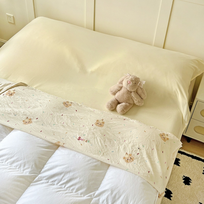 91家纺网 家纺一手货源 找家纺 纽缦家纺 2025春夏新款A类水洗棉印花睡袋 小熊冰淇淋