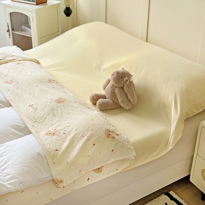 91家纺网 家纺一手货源 找家纺 纽缦家纺 2025春夏新款A类水洗棉印花睡袋 小熊冰淇淋