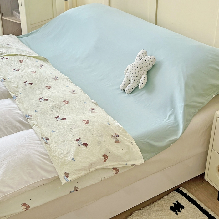 91家纺网 家纺一手货源 找家纺 纽缦家纺 2025春夏新款A类水洗棉印花睡袋 可可腊肠犬