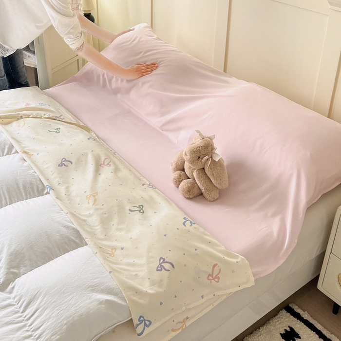 91家纺网 家纺一手货源 找家纺 纽缦家纺 2025春夏新款A类水洗棉印花睡袋 星梦蝶结