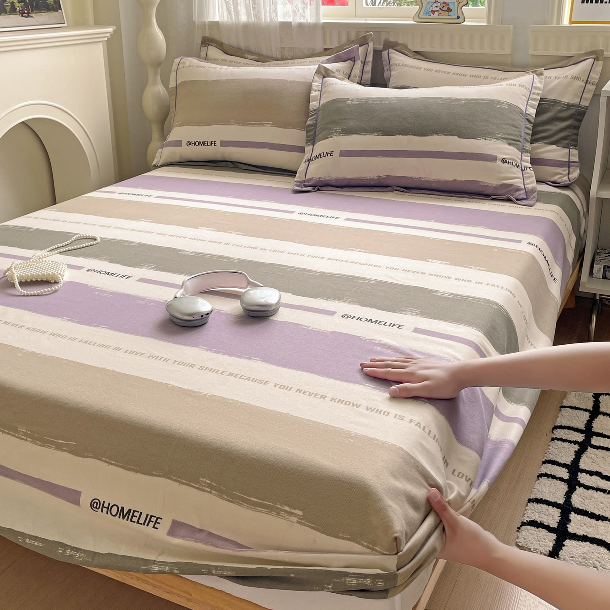 91家纺网 家纺一手货源 找家纺 （总）纽缦家纺 2025新款全棉纯棉磨毛印花单床笠 床笠单件