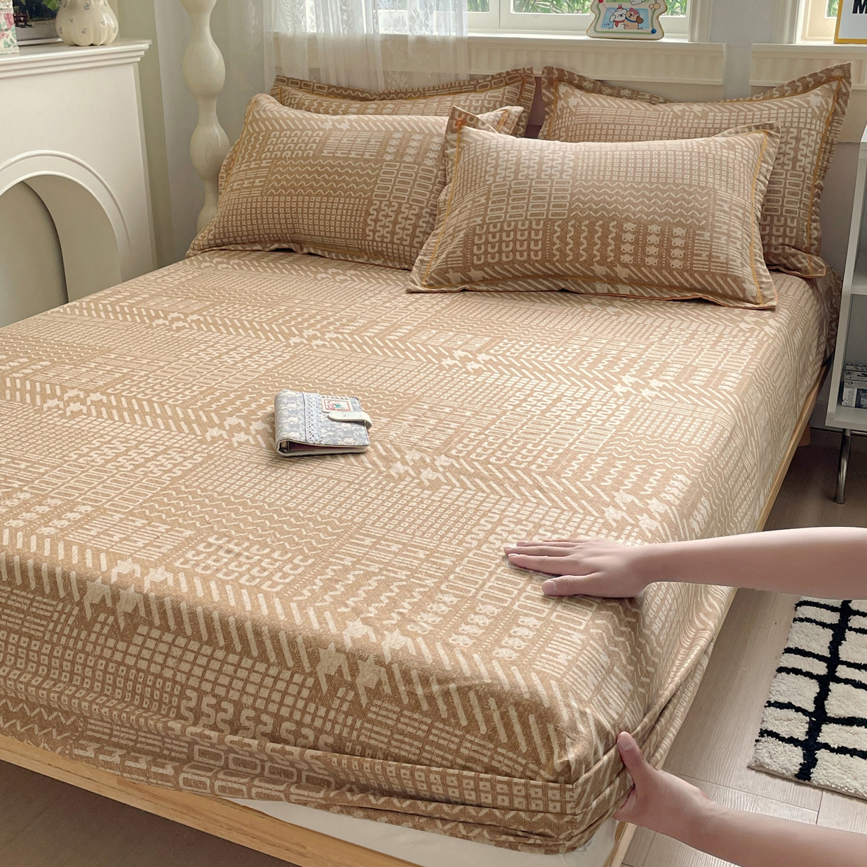 91家纺网 家纺一手货源 找家纺 （总）纽缦家纺 2025新款全棉纯棉磨毛印花单床笠 床笠单件