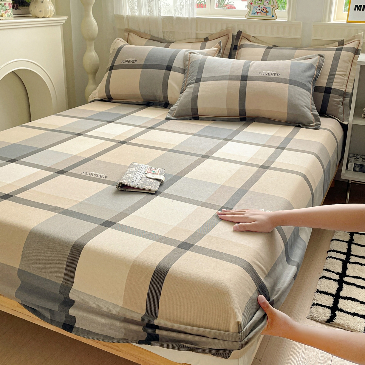 91家纺网 家纺一手货源 找家纺 纽缦家纺 2025新款全棉纯棉磨毛印花单床笠 床笠单件 曼迪咖