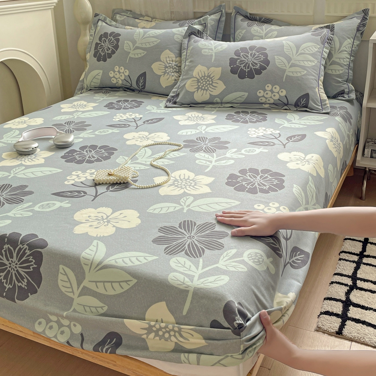 91家纺网 家纺一手货源 找家纺 （总）纽缦家纺 2025新款全棉纯棉磨毛印花单床笠 床笠单件