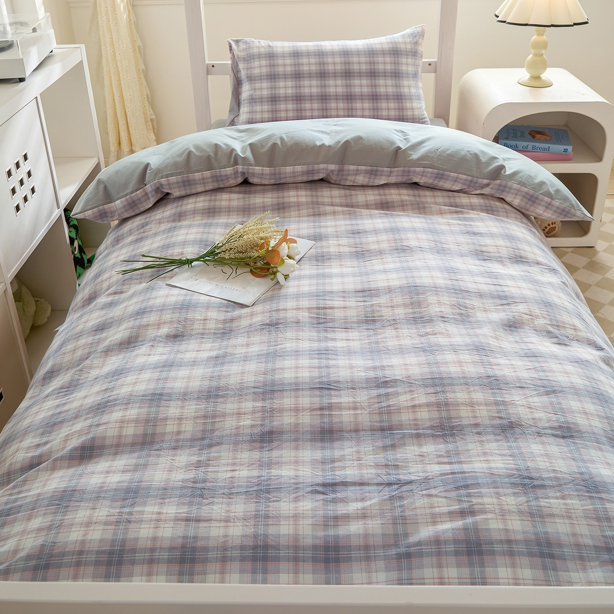 91家纺网 家纺一手货源 找家纺 吾诺2025新款 色织全棉学生组合大礼包三件套四件套 丹宁格