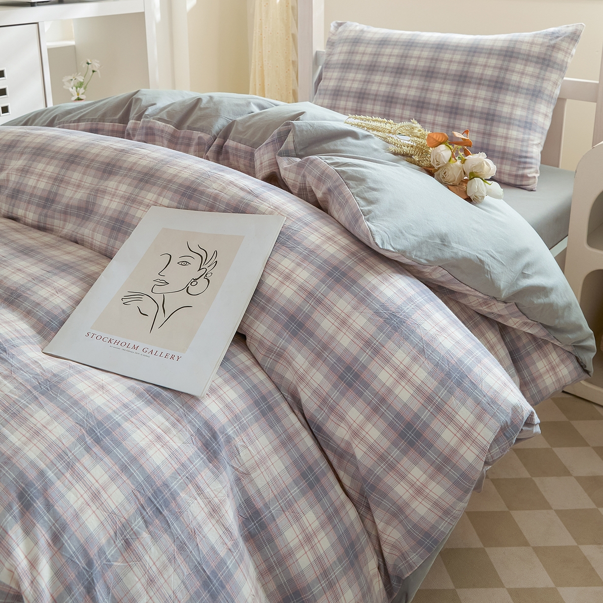 91家纺网 家纺一手货源 找家纺 吾诺2025新款 色织全棉学生组合大礼包三件套四件套 丹宁格