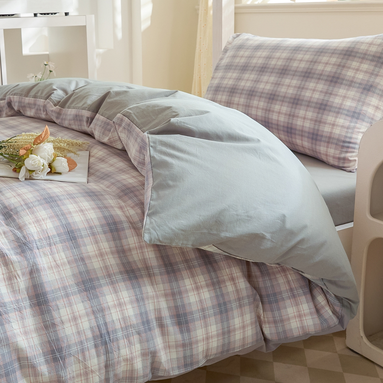 91家纺网 家纺一手货源 找家纺 吾诺2025新款 色织全棉学生组合大礼包三件套四件套 丹宁格