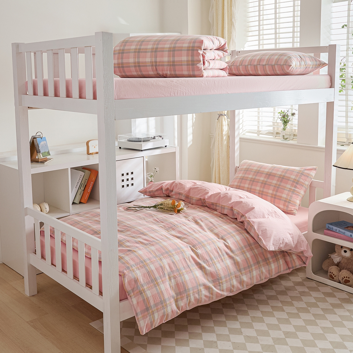 吾诺2025新款 色织全棉学生组合大礼包三件套四件套 简希-粉