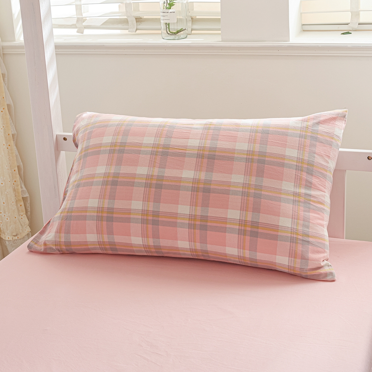 91家纺网 家纺一手货源 找家纺 吾诺2025新款 色织全棉学生组合大礼包三件套四件套 简希-粉