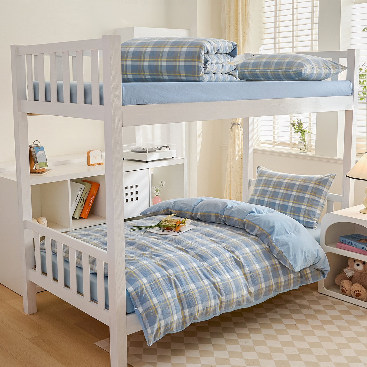 吾诺2025新款 色织全棉学生组合大礼包三件套四件套 简希-蓝