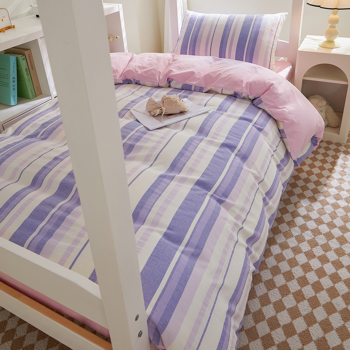 91家纺网 家纺一手货源 找家纺 吾诺2025新款 色织全棉学生组合大礼包三件套四件套 拉雯尔-紫