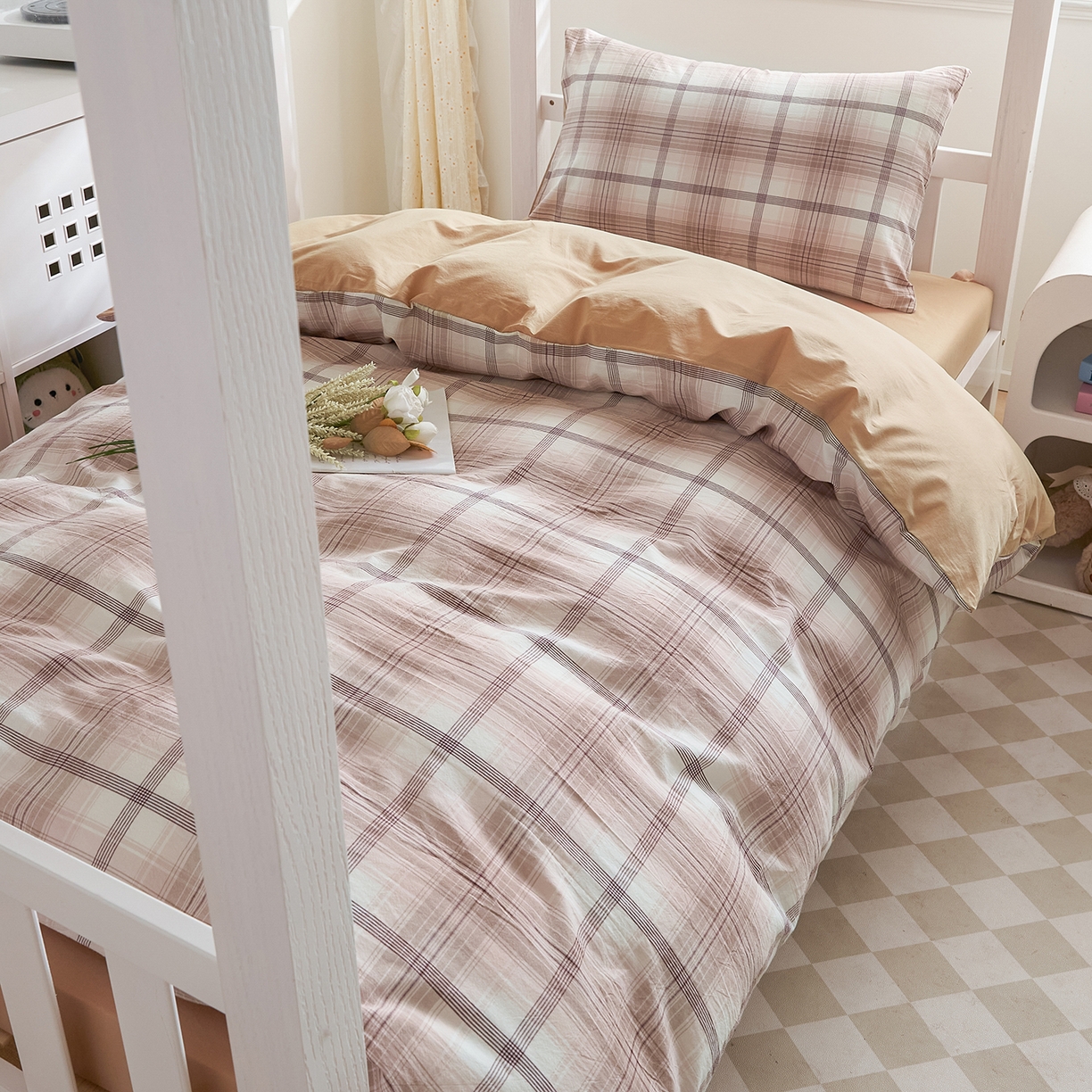 91家纺网 家纺一手货源 找家纺 吾诺2025新款 色织全棉学生组合大礼包三件套四件套 玛奇朵