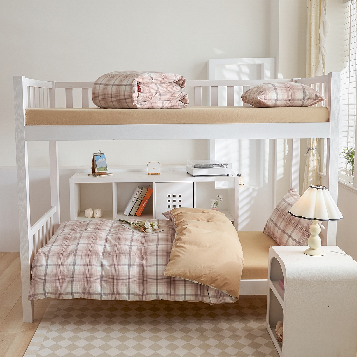 91家纺网 家纺一手货源 找家纺 吾诺2025新款 色织全棉学生组合大礼包三件套四件套 玛奇朵