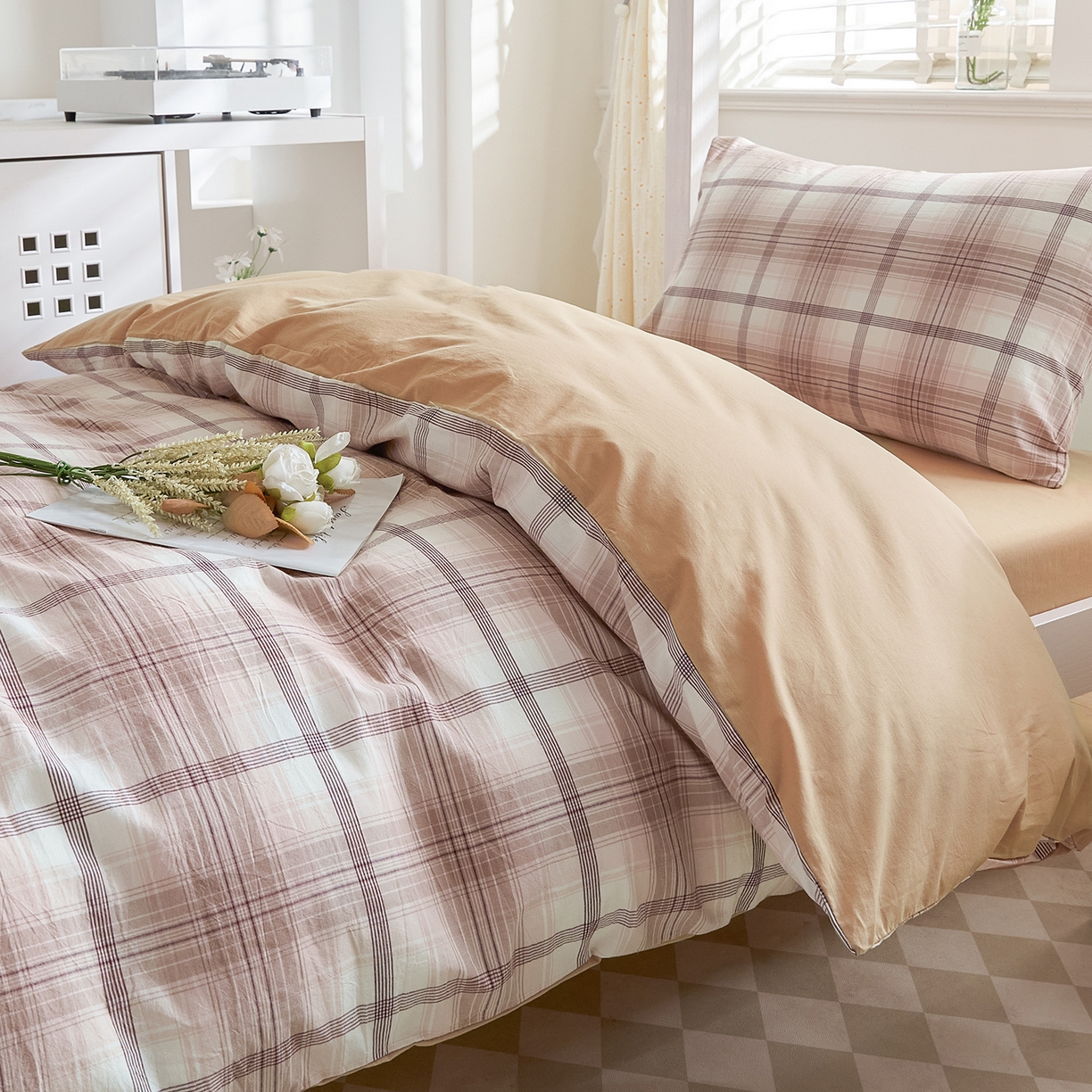 91家纺网 家纺一手货源 找家纺 吾诺2025新款 色织全棉学生组合大礼包三件套四件套 玛奇朵