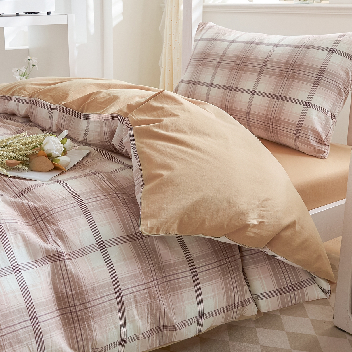 91家纺网 家纺一手货源 找家纺 吾诺2025新款 色织全棉学生组合大礼包三件套四件套 玛奇朵