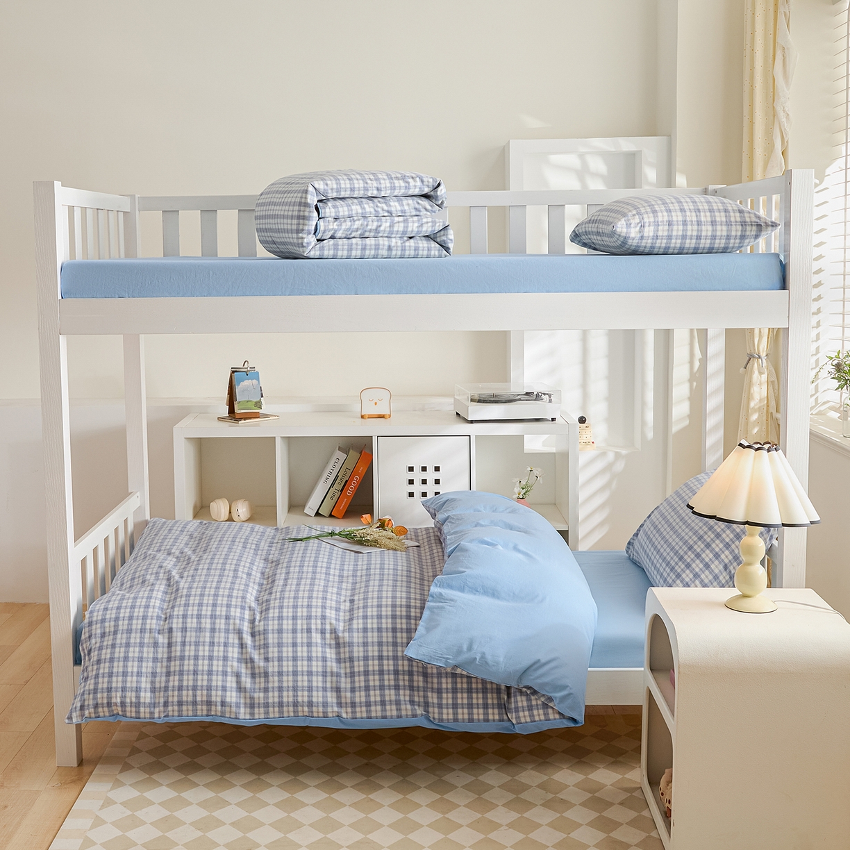 91家纺网 家纺一手货源 找家纺 吾诺2025新款 色织全棉学生组合大礼包三件套四件套 水手兰