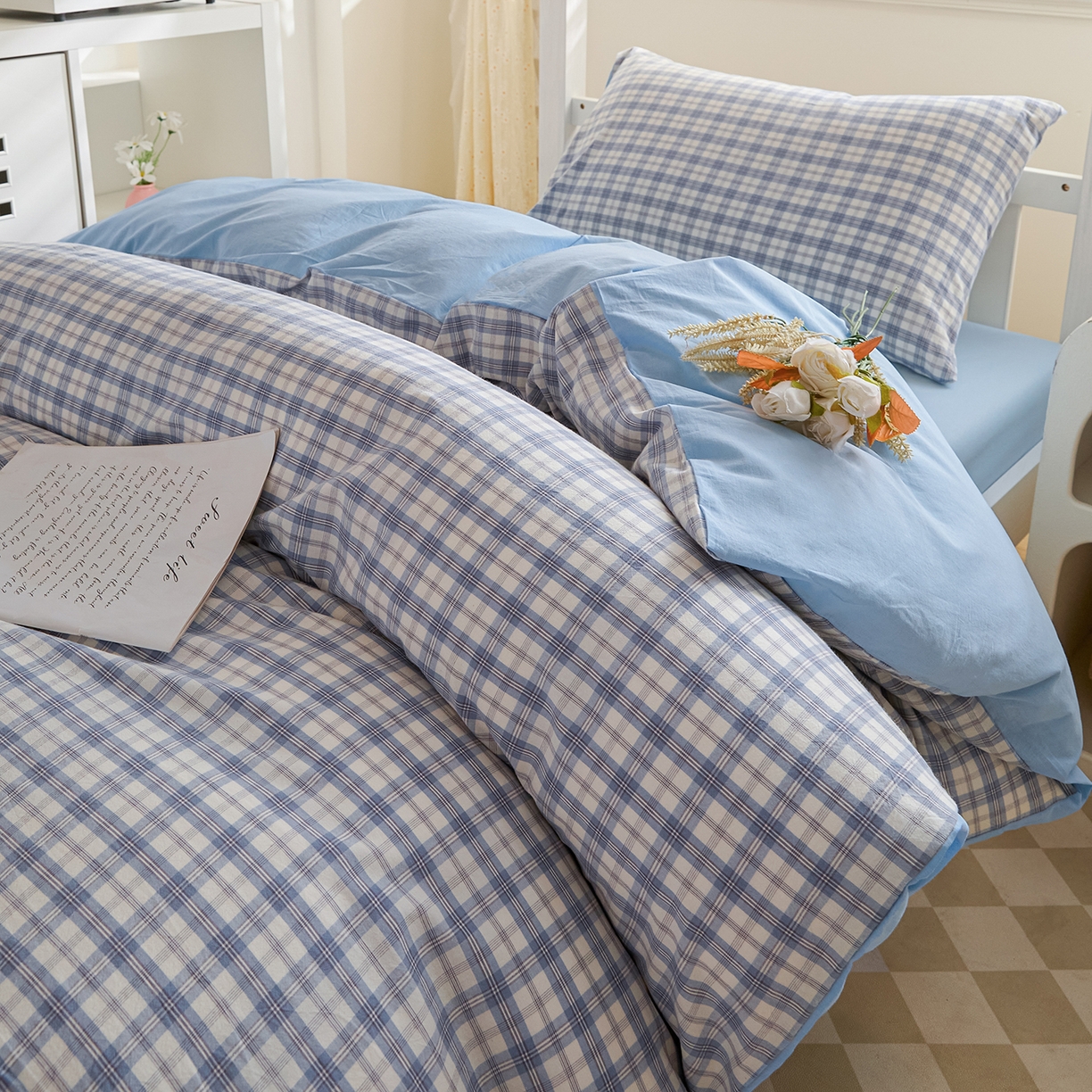 91家纺网 家纺一手货源 找家纺 吾诺2025新款 色织全棉学生组合大礼包三件套四件套 水手兰