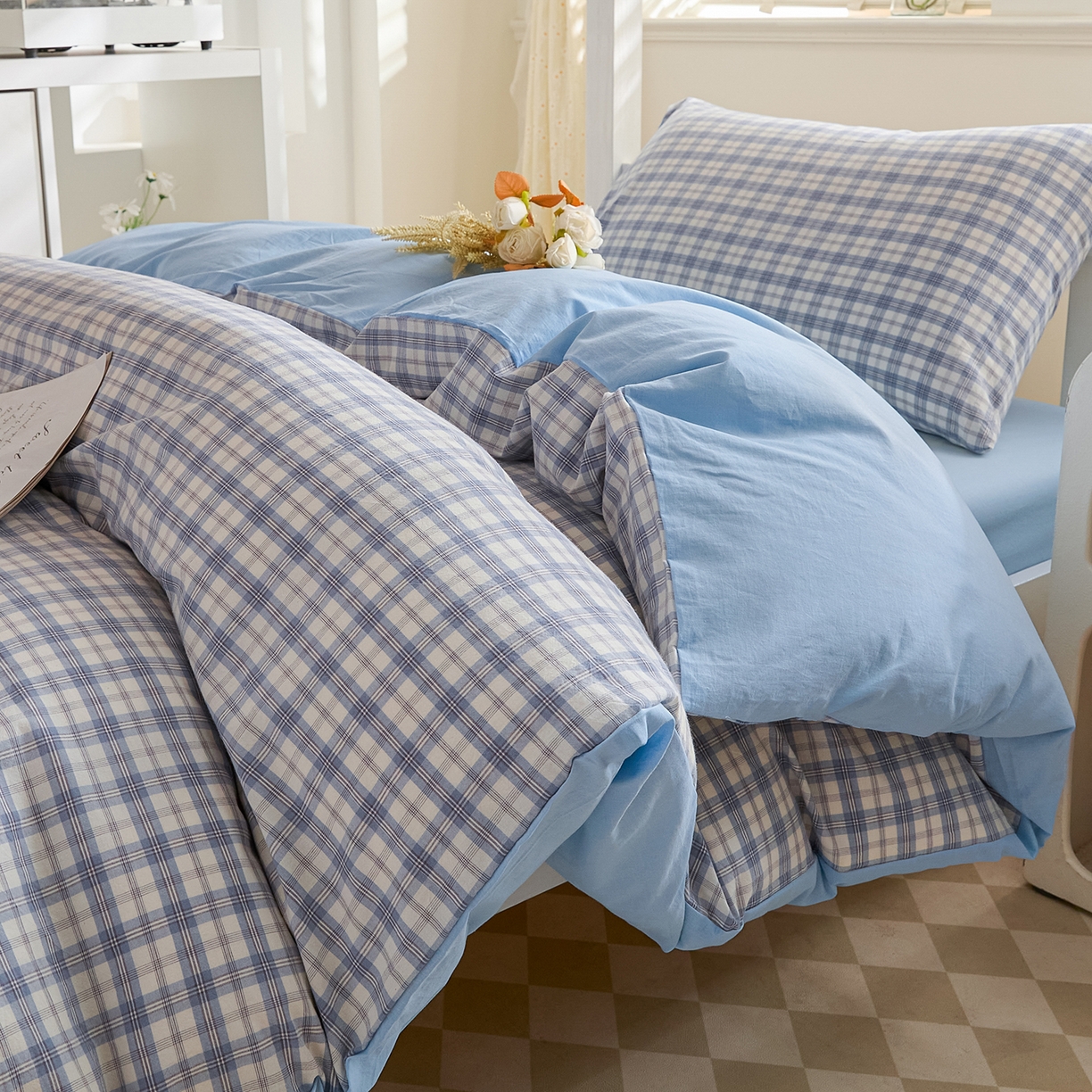 91家纺网 家纺一手货源 找家纺 吾诺2025新款 色织全棉学生组合大礼包三件套四件套 水手兰