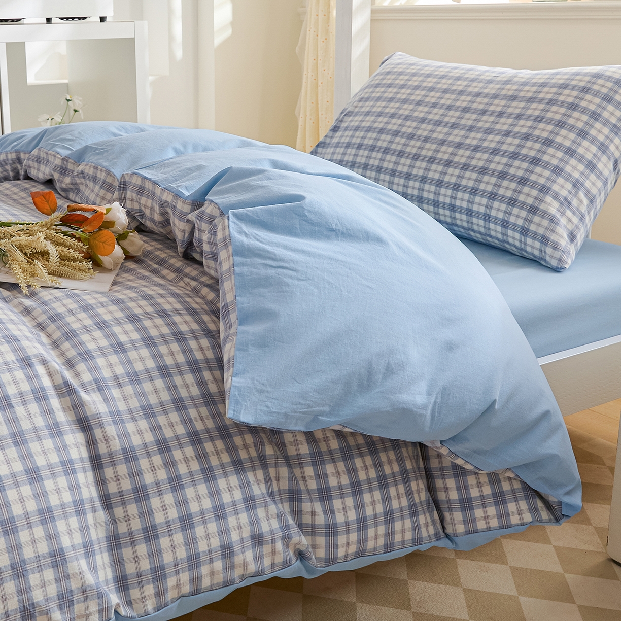 91家纺网 家纺一手货源 找家纺 吾诺2025新款 色织全棉学生组合大礼包三件套四件套 水手兰