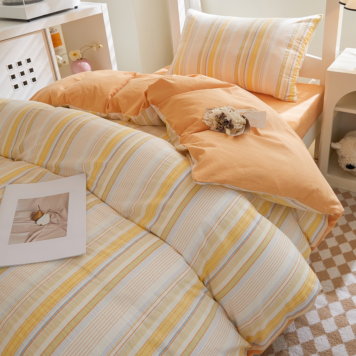 91家纺网 家纺一手货源 找家纺 吾诺2025新款 色织全棉学生组合大礼包三件套四件套 西蒙黄