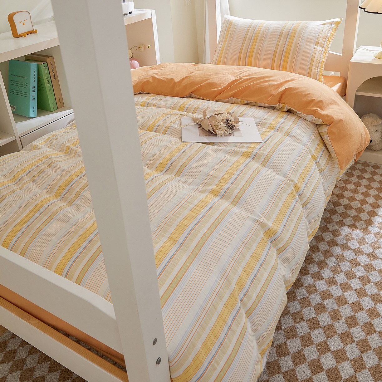 91家纺网 家纺一手货源 找家纺 吾诺2025新款 色织全棉学生组合大礼包三件套四件套 西蒙黄