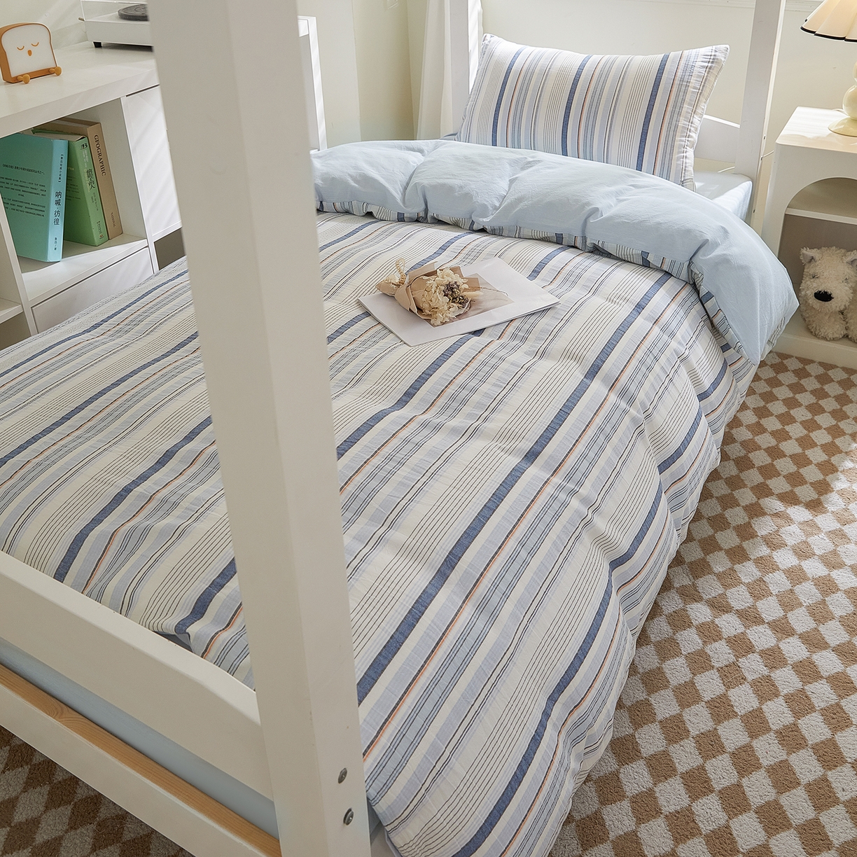 91家纺网 家纺一手货源 找家纺 吾诺2025新款 色织全棉学生组合大礼包三件套四件套 西蒙兰